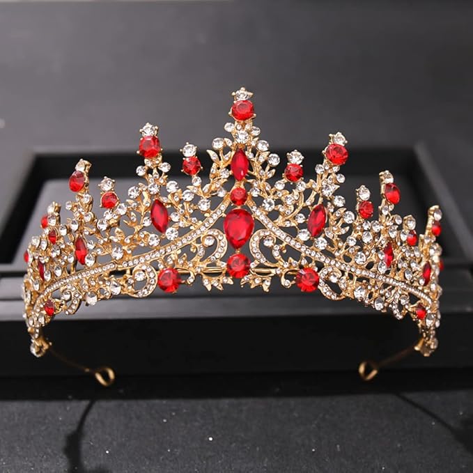 TOBATOBA Red Tiaras and Crowns for Women, Queen of Heart Crown, Crystal Wedding Tiara for Women Royal Queen Crown, Princess Tiara for Bride Headpieces for Birthday Pageant Halloween Costume Cosplay