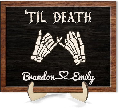 Personalized Couple Skeleton Wooden Sign, Ghost Couple Gift, Halloween Skeletons Wedding Frame Sign, Til Death Sign, Gothic Decor, Wood Sign Gifts for Birthday Valentine Engaged Bridal Party a8