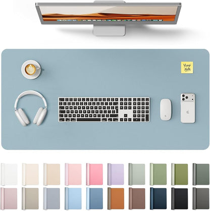 YSAGi Leather Desk Protector, Office Mat, Large Mouse Mat, Non-Slip PU Leather Blotter, Laptop Pad, Waterproof Writing Pad for Office and Home (Ice Blue, 35.4" x 17")