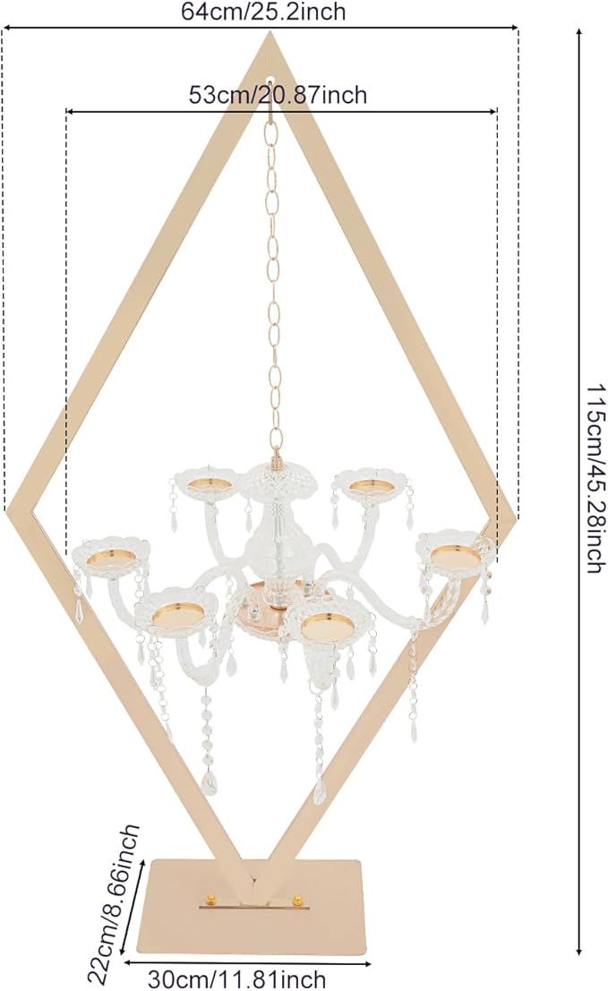 2PCS Metal Creative Diamond Candle Holder | 45" Diamond Candlestick Centerpieces | with Acrylic Crystal Drops | Gold Candelabra Stand for Weddings, Parties, Celebrations