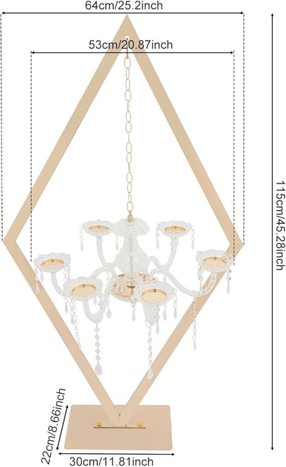 2PCS Metal Creative Diamond Candle Holder | 45" Diamond Candlestick Centerpieces | with Acrylic Crystal Drops | Gold Candelabra Stand for Weddings, Parties, Celebrations