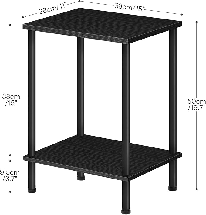 HOOBRO End Table Set of 2, Small Side Table, Nightstand with 2-Layer Storage Shelves, Sofa Table for Small Spaces, Living Room, Bedroom, Stable Frame, Easy Assembly, Black BB09BZP201