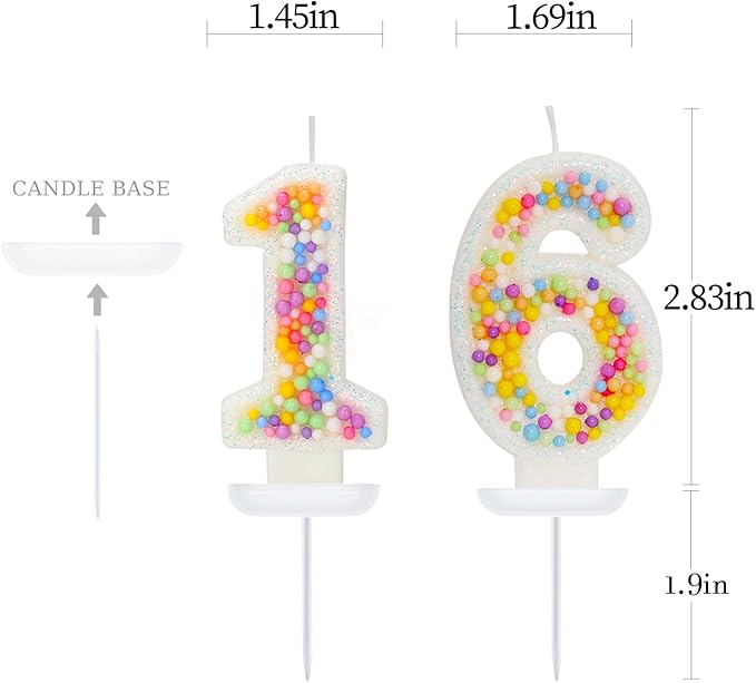 16th Birthday Candle for Cake, Colorful Macaron Numeral Candles for Boys/Girls, Theme Birthday Party Cake Decorations, Cake Topper for Birthday Party Supplies (Number 16)