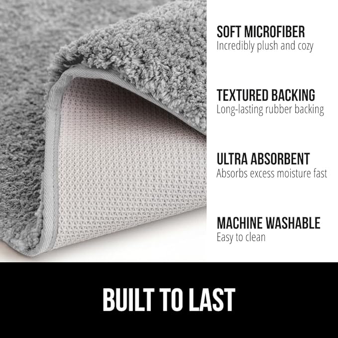 GORILLA GRIP Bathroom Rugs, 60x24, Ultra Soft Absorbent Mat, Thick Plush Bath Rug, Machine Washable, Microfiber Quick Dry, Mats for Shower, Bathtub and Floor, Home Decor Accessories, Grey