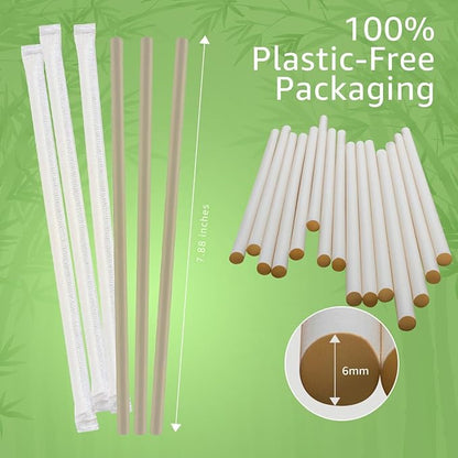 Ibambo Powder Bamboo Straws (250-Pack) - 7.88" Disposable Straws Individually Wrapped | 100% Compostable | Durable & Biodegradable | Made for Hot & Cold Drinks | Perfect for Weddings, Parties & Events