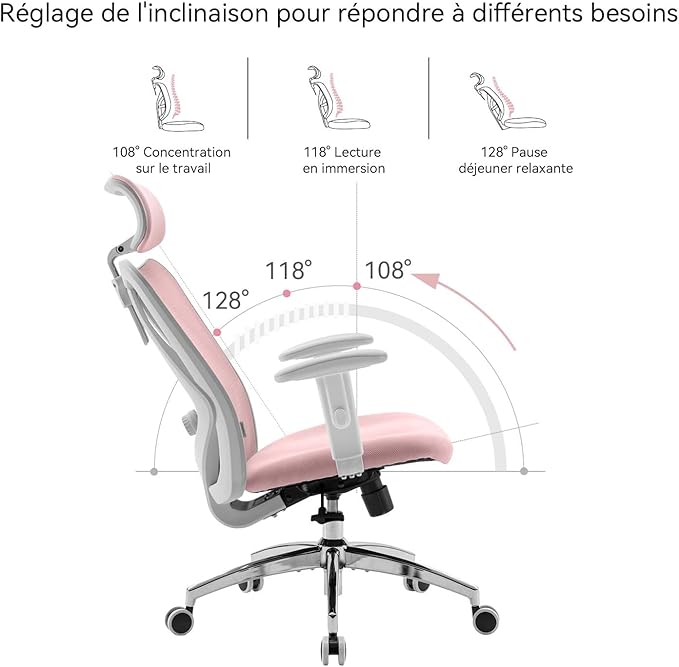 SIHOO M18 Ergonomic Office Chair, Computer Desk Chair with Adjustable Headrest and Lumbar Support, High Back Executive Swivel Chair for Home Office (Light Pink)