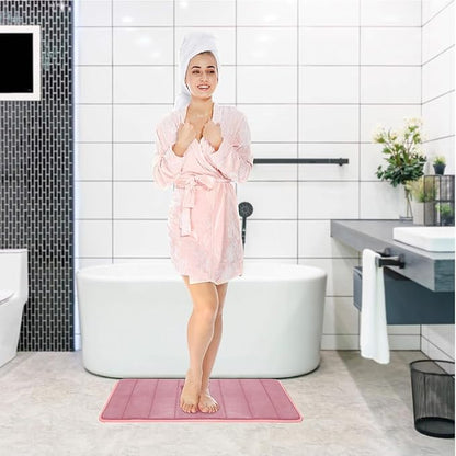 Pink Memory Foam Bath Mat Set, Bathroom Rugs for 3 Pieces, Toilet Mats, Soft Comfortable, Water Absorption, Non-Slip, Thick, Machine Washable, Easier to Dry for Floor Mats Pink Bathroom Sets