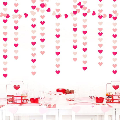 Hot-Pink Party-Decorations Heart Garland - 52Ft Proposal Special Night Galentines Wedding Paper Streamers Banner, Girl Birthday Engagement Bachelorette Decor Lasting Surprise