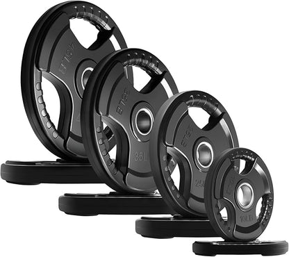 RitFit Olympic Rubber Grip Plates for Barbell, 2-Inch Weight Plates for Weightlifting and Strength Training in Home & Gym, Single, Pair and Sets(2.5/5/10/25/35/45 LB)