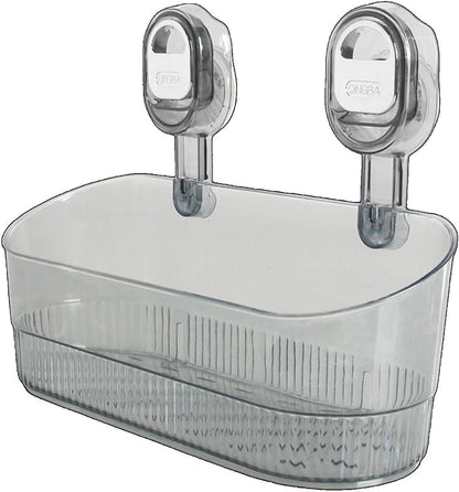 No Drill Bathroom Organizer with Strong Suction Cups, Heavy Duty Shower Organizer Holds 10lbs, Bathroom Shelf for Shampoo, Soap, Razor, Toothbrush (transparent gray)