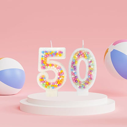 50th Birthday Candle for Cake, Colorful Macaron Numeral Candles for Women/Girl, Theme Birthday Party Cake Decorations, Cake Topper for Birthday Party Supplies (Number 50)