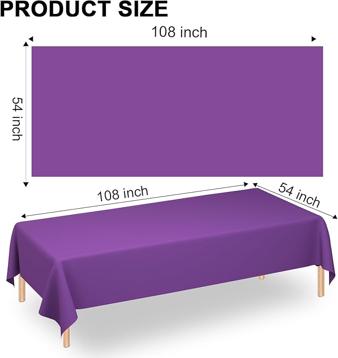 WNINK 4 Pack Purple Tablecloths Disposable Table Covers 54" x 108" Table Cloths for BBQ Birthday Picnic Bridal Shower Engagement Wedding Plastic Table Cloths for Parties