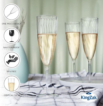 Lillian Tablesettings 96 Count Premium Champagne Flutes 6 oz. Clear Hard Plastic 1-Piece Disposable Glasses, Value Box