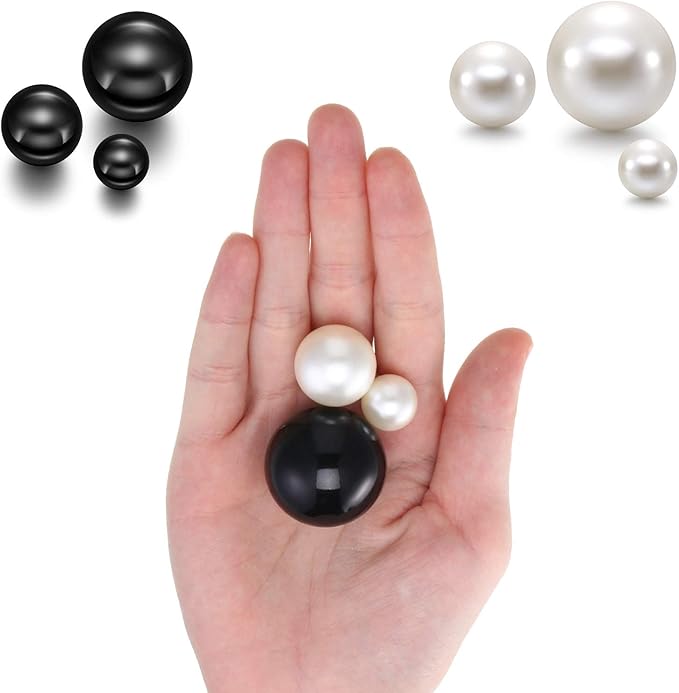Hicarer 120 Pieces Pearl for Vase Filler Pearl Bead Vase Centerpieces Brush Holder Assorted Round Faux Bead for Crafting, Home Wedding Table Decor 14/20/30 mm(Creamy White, Bright Black)
