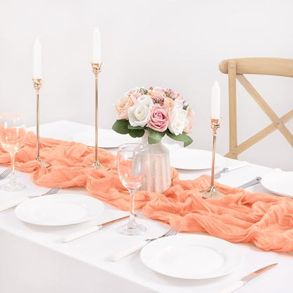 MLMC 3 Pack Peach Cheesecloth Table Runner 10ft Rustic Gauze Cheese Cloth Table Runner 35x120 Inches for Wedding Bridal Baby Shower Party Decor