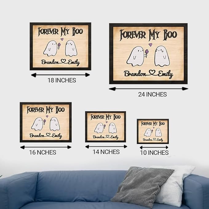 Personalized Forever My Boo Wooden Sign, Cute Ghost Couples Gifts Decorations, Gifts for Boyfriend Girlfriend Him Her Halloween Decor, Anniversary Custom Names For Couples Sign, Gothic Wedding Gift