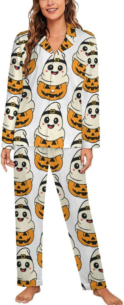 Lemons Leaves Ceramic Style Womens Pajama Set Long Sleeve Pajamas Top And Pants Soft Loungewear Pjs Sets