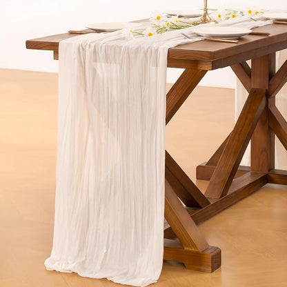 Socomi 3pcs Ivory White Cheesecloth Table Runner Fall Thanksgiving Boho Rustic Gauze 120 inch 10FT Cheese Cloth Runner for Wedding Party Baby Shower Birthday Home Decor Holiday Decorations