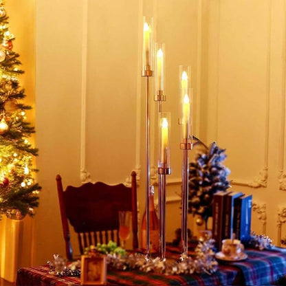 42.5in Gold Candelabra centerpieces for Tables Candelabra Candlestick Holders Decor Wedding Centerpiece Table Decorations 5 arm Candle Holder Set of 4 Acrylic lampshade Fit 0.9" LED Candle