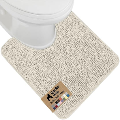 GORILLA GRIP Plush Absorbent Shaggy Chenille Bath Rug Mat for Oval Toilet Base with Rubber Backing, Machine Washable Rugs, Soft Microfiber Contour Mats for Toilets, Bathroom Decor, Ivory