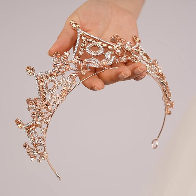 Wekicici Baroque Queen Crown Orange Crystal Tiara Rhinestone Princess Wedding Headband for Women Birthday Pageant Party(Orange)