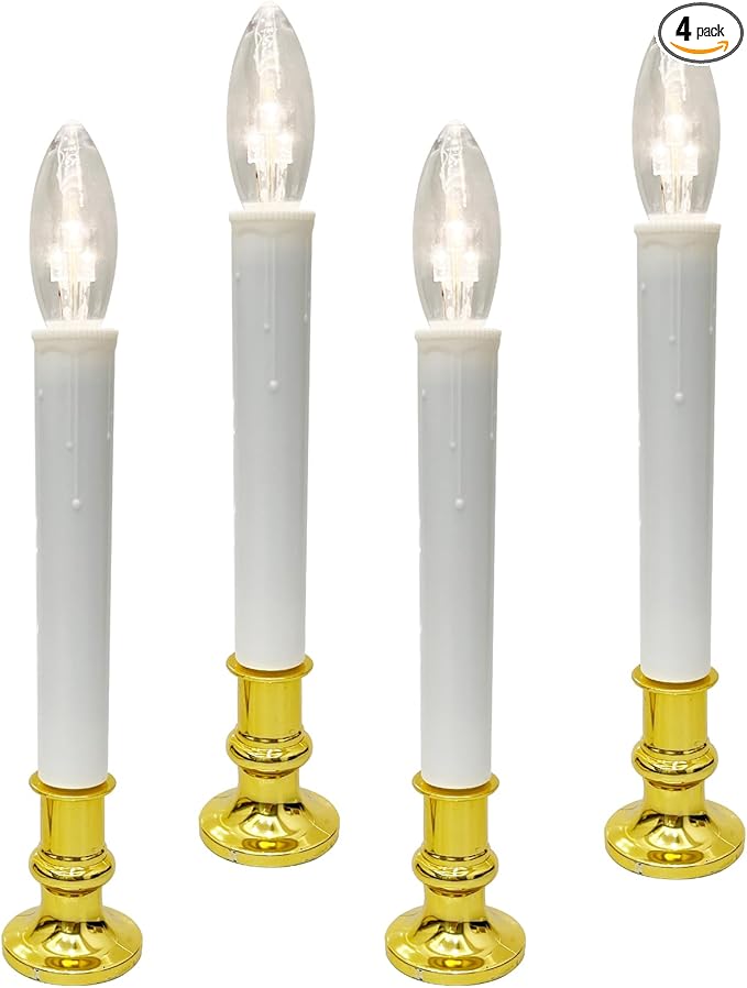 4 Pack Christmas Battery Operated LED Window Candles with Timer, Christmas Window Candles Lights with 3V Ultra-Bright LED Bulbs for Halloween Decorations Indoor Windows Mantels Table , 4 Suction Cups