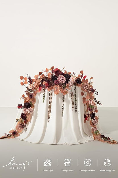 Ling's moment 9FT Eucalyptus and Willow Leaf Garland with White Flower, Handcrafted Wedding Sweetheart Table Centerpieces Head Table Decor Arch Backdrop Decorations for Wedding | Burgundy & Dusty rose