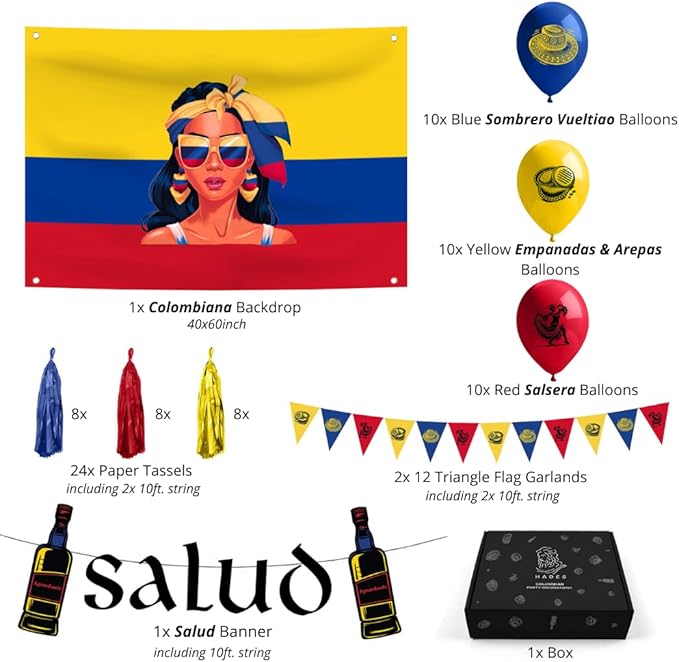 Hades Colombian Party Decorations – Colombian Themed Party Decorations – Colombia Theme Party Decor – Decoracion Para Fiesta de Colombia – Colombian Party Supplies For Adults Kids – Colombian Birthday