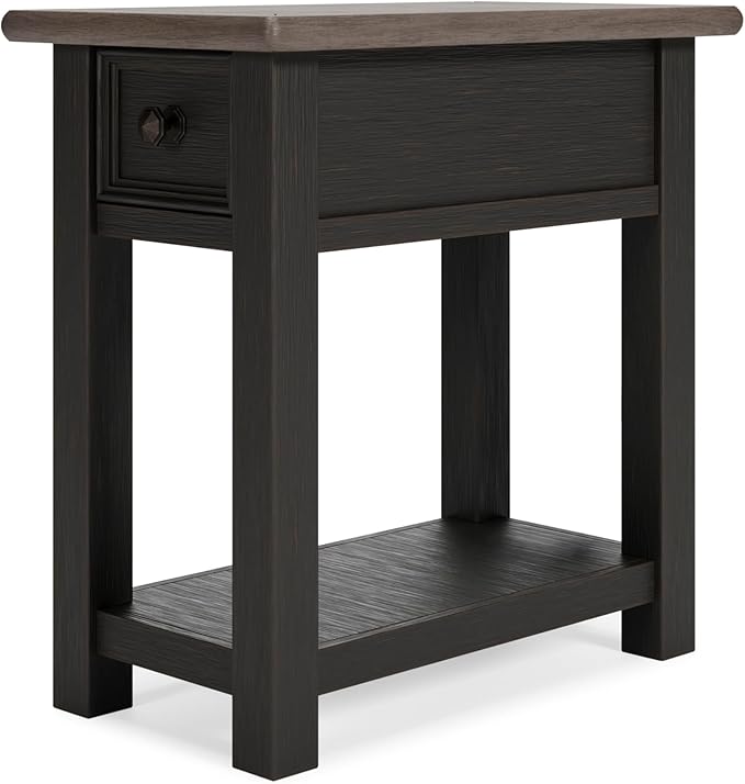 Signature Design by Ashley Tyler Creek Chair Side End Table, Plank-styled Top, Smooth-gliding Drawer, Wood, 14.13" W x 24.13" D x 24.13" H, Light Brown & Whitewash