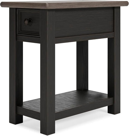 Signature Design by Ashley Tyler Creek Chair Side End Table, Plank-styled Top, Smooth-gliding Drawer, Wood, 14.13" W x 24.13" D x 24.13" H, Light Brown & Whitewash