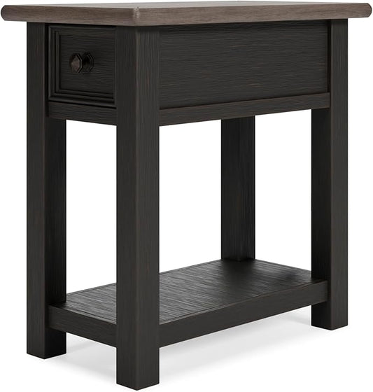 Signature Design by Ashley Tyler Creek Chair Side End Table, Plank-styled Top, Smooth-gliding Drawer, Wood, 14.13" W x 24.13" D x 24.13" H, Light Brown & Whitewash