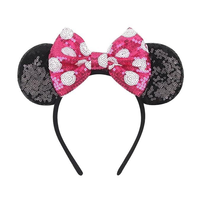 ASAHEL Mouse Ears Headbands Fashion Shiny Bows Mice Ears Birthday Parties Themed Events (Rose red, Onesize)