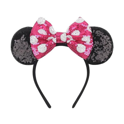 ASAHEL Mouse Ears Headbands Fashion Shiny Bows Mice Ears Birthday Parties Themed Events (Rose red, Onesize)