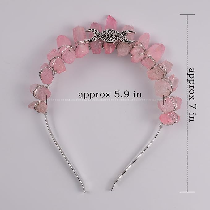 Raw Crystal Tiara Headbands, Natural Rhinestone Quartz Hair Band for Women Girls (pink)