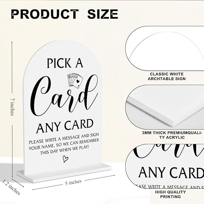 Pick A Card Any Card Wedding Sign Minimalist Style Wedding Signs For Engagement Bridal Shower Ceremony Reception Event Birthday Party Clear Table Acrylic Decor