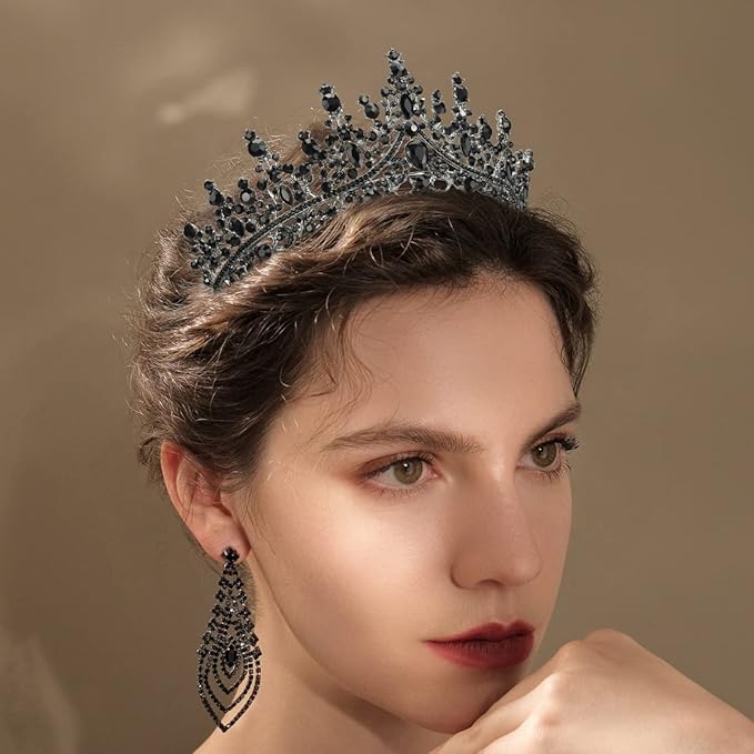 TOBATOBA Black Tiaras and Crowns for Women, Gothic Wedding Tiara, Black Swan Crown Gothic Halloween Costumes for Women Prom Cosplay Accessories