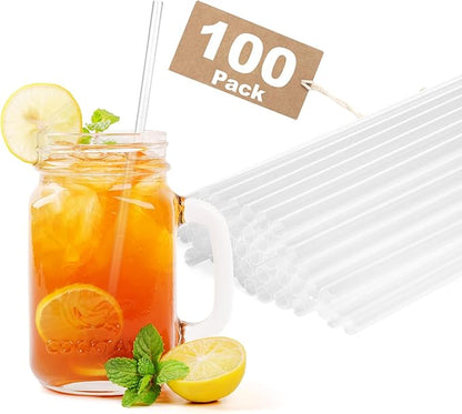 100 PCS Clear Plastic Disposable Drinking Straws – 7.75" x 0.24", Unwrapped Straws Plastic for Party, Home, Travel – BPA-Free, Value Pack, Made in USA