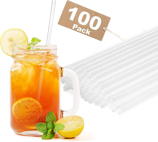 100 PCS Clear Plastic Disposable Drinking Straws – 7.75" x 0.24", Unwrapped Straws Plastic for Party, Home, Travel – BPA-Free, Value Pack, Made in USA