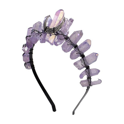 Raw Crystal Tiara Headbands, Purple Quartz Crown Goddess Bridal Photography Headwear for Women Girls