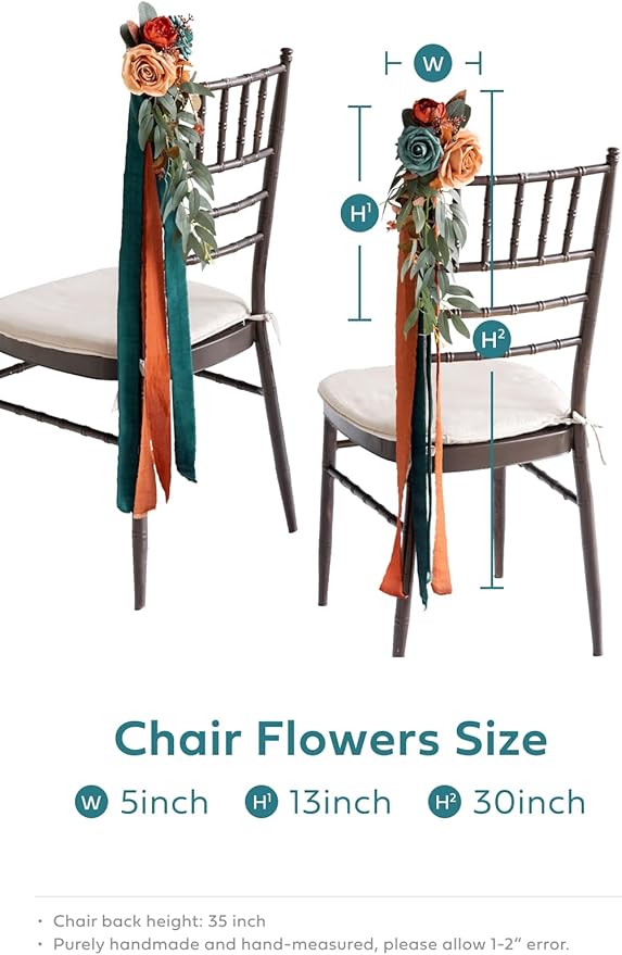 Ling's moment 8pcs Wedding Artificial Aisle Pew Flowers Chair Decorations Arrangements with Chiffon Ribbons Burnt Orange for Ceremony Chair Back Floral Decor Reception Church Party Outdoor