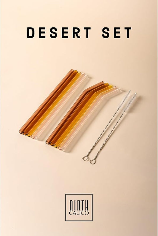 10 Pcs Reusable Glass Drinking Straws, Colorful and Durable Glass Straws for Beverages, Smoothies, Iced Coffee, Juice, Set of 10-5 Straight, 5 Bent, 2 Cleaning Brushes (Desert Set)