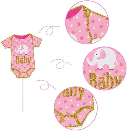 SUNBEAUTY 20 Pcs Girl Baby Shower Photo Booth Props Pink and Gold Lovely Photobooth Props with Sticks for Baby Shower Accessories Newborn Girl Gift Party Supplies