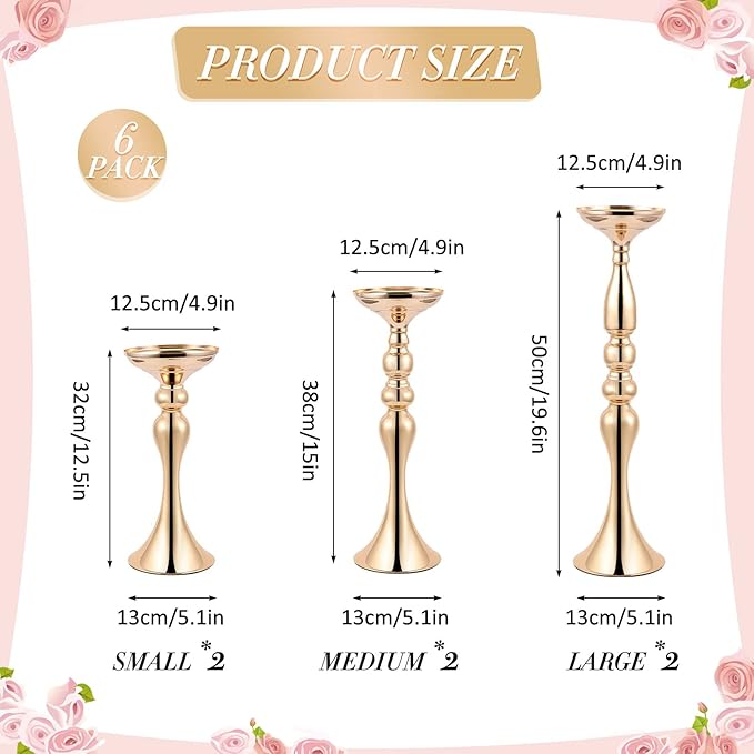 Sabary 6 Pcs Wedding Flower Stand Metal Flower Centerpieces Stand for Table Vase Arrangement Rack for Wedding Reception Dinner Table Party Decor(20, 15, 13 In,Gold)