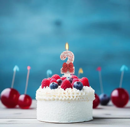 Birthday Candle for Cake, Red Bow Number Candles, 2.76 inch Cake Topper Decoration for Birthday Party (Number 2)