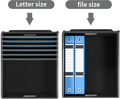Huolewa File Organizer Box with Lid, Collapsible File Folder Organizer for Office Document Storage, Filing Box with Plastic Slide for Letter Size Hanging File Folders(1 Pack, Dark Grey)