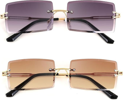 FEISEDY Vintage Rimless Sunglasses Rectangle Frameless Candy Color Glasses Women Men B2642