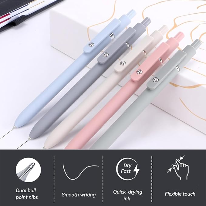 Gel Pens, 5Pcs 0.5mm Fine Point Pens With Smooth Writing, Quick Dry Aesthetic Pens For Journaling, Ballpoint for Office Writing Supplies, Gifts for Women and Men (Morandi)