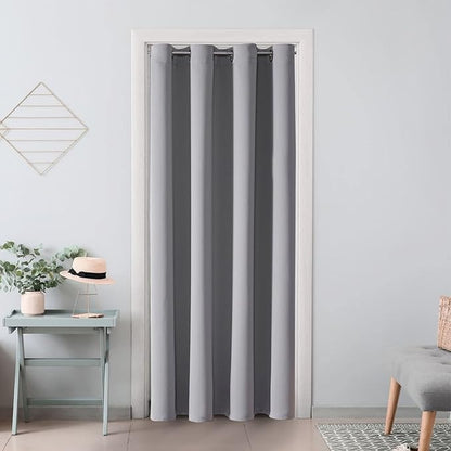 ChrisDowa Blackout Door Curtains for Doorway Privacy, Grommet Closet Curtains for bedroom closet door, Thermal Insulated Temporary Doorway Cover Room Divider Drapes (1 Panel, Light Grey, 34 x 80 Inch)