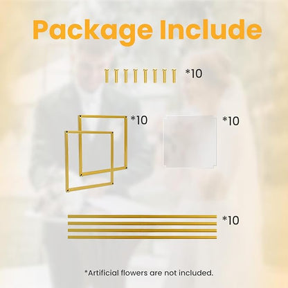YALLOVE 10 Pack 23.75 Inch Gold Wedding Flower Stand Metal Vase Column Stand Geometric Centerpiece Vase for Home Party Wedding Decorations, Rectangular Flower Display Rack