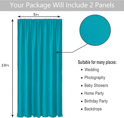 Hiasan Turquoise Backdrop Curtains for Parties, Polyester Photography Backdrop Drapes for Family Gatherings, Wedding Decorations, 5ftx10ft, Set of 2 Panels